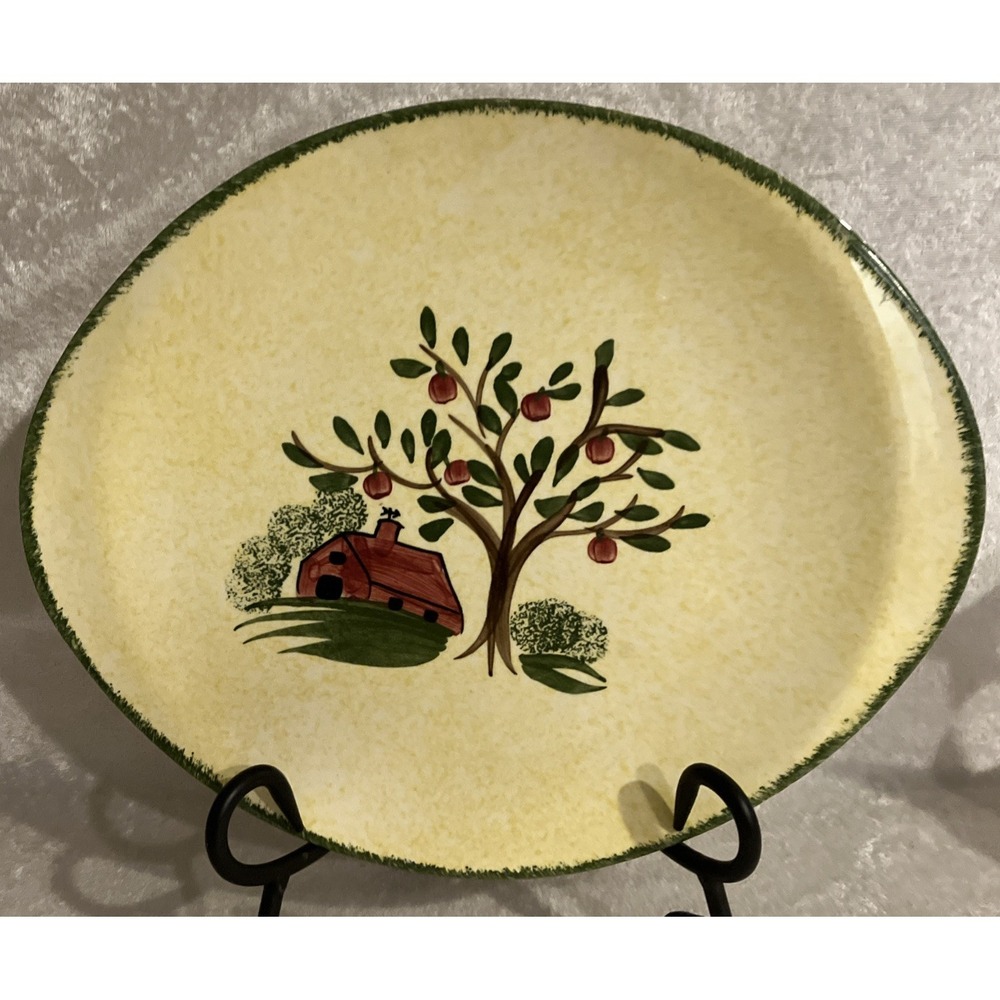 Vintage Blue Ridge Southern Pottery Red Barn Weathervane Yellow Platter 13.5"